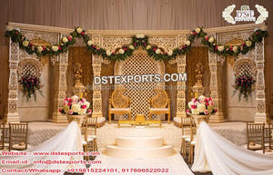 เวทีงานแต่งงานสีทองที่งดงามซิดนีย์เวทีแต่งงานแบบดั้งเดิมศรีลังกางานแต่งงานพิเศษไฟเบอร์แกะสลักเวทีแวนคูเวอร์ - Product Image 4