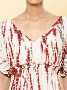 Vestido de caftán de rayón Tie-Dye hecho a mano Ropa de Playa Larga Bohemia con escote en V Mangas largas Hasta el suelo con cintura natural - Product Image 2