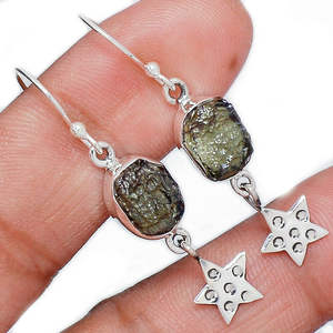 Pendientes colgantes de plata de ley 925, joyería hecha a mano, pendientes de piedra en bruto de moldavita para mujeres hermosas, joyería de regalo de cumpleaños - Product Image 5