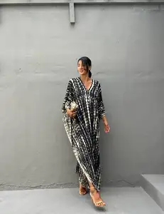 Boho Phụ Nữ Quần Áo Nhà Sản Xuất Tie Dye Kaftan Cotton Lỏng Phù Hợp Mặc Maxi Dress V Đường Viền Cổ Áo Khá Tùy Chỉnh Thực hiện Kaftan