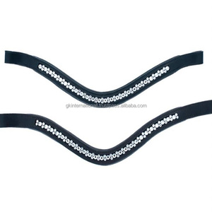 Bracelet en cuir à sourcils de cheval pour animaux, accessoire rembourré doux, de couleur noir ou brun, finition premium, avec chaîne en cristaux de stallx, incrusté - Product Image 2