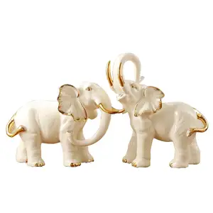 ขายส่ง แอฟริกันเซรามิค figurine-ชุดเซรามิกรูปช้างสีขาวสำหรับตกแต่งนำโชค,เซ็ตช้างเซรามิกรูปช้างสไตล์ยุโรปจำนวน2ชิ้น