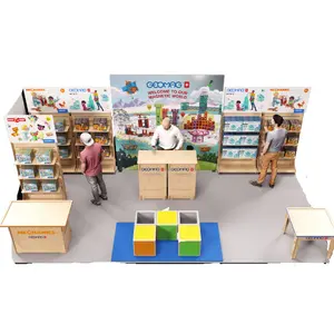 Customizable Trade Show Reception Desk Portable Wooden Plywood Modular Desk and Shelves for Supermarket Supplies