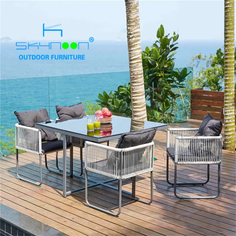 Conjunto de móveis para economia de espaço, 4 lugares, cubo de rattan, mesa de jantar ao ar livre (21066)