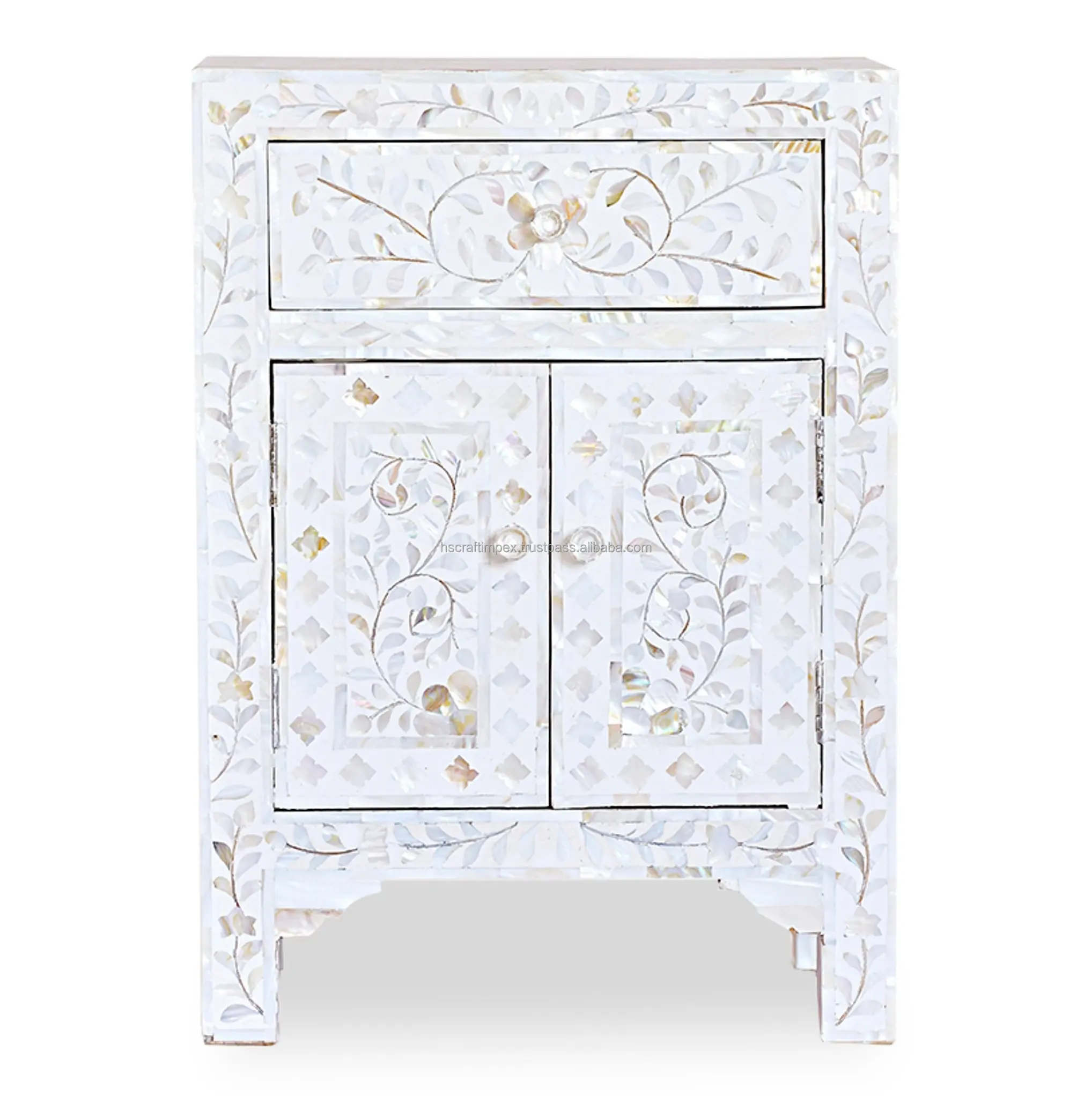 Cassettiera floreale con intarsio in madreperla intarsiato in osso bianco per mobili da soggiorno di HS Craft Impex
