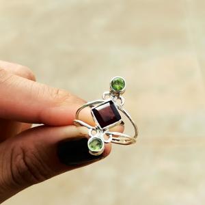 Diseñador 925 Anillo de piedras preciosas de plata esterlina Corte Peridoto Granate Número Patrón Aniversario de bodas. Joyería de compromiso - Product Image 4