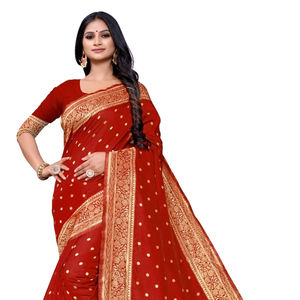Banarasi Soie Jacquard Saree avec Chemisier Femmes Porter Dames Fête Festival Usage Quotidien Doux Coton Soie Sari En Gros Bas Prix Vêtement - Product Image 1