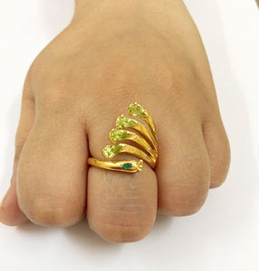 Anneaux en argent sterling 925 plaqués or, sertis de pavés de gemmes, émeraude, style tibétain, fournisseur de bouddhisme, grossiste, fabrication sur mesure - Product Image 5