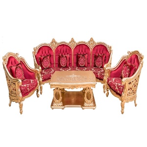 Maharaja ชุดเฟอร์นิเจอร์ห้องนั่งเล่นแกะสลักคู่,ชุดโซฟาห้องนั่งเล่นไม้คลาสสิกมหาราชาแกะสลักแบบราชหนัก - Product Image 1