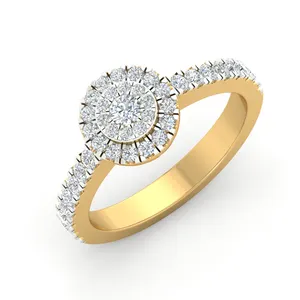 Cincin Pernikahan Set Kluster Bertatahkan Berlian Bulat Berkilau Cantik Cincin Kawin Emas Kuning 14K