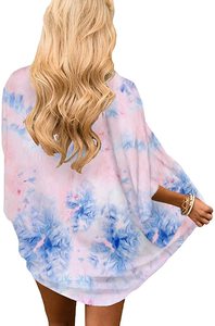 2023 Vintage Tie Dye gasa Kimono Bata para mujer cintura Natural tejida verano vacaciones Playa nadar cubierta ecológica - Product Image 3