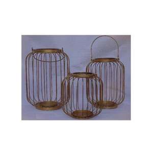 3-Piece Gold Cage <b>Candle</b> <b>Holder</b> Set Decorative <b>Pillar</b> Wire Table Centerpiece with Metal Lantern for Home Decor - Product Image 1
