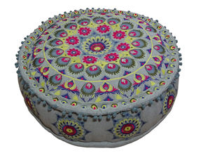 New Design Trending Indian Pouf Cushion Luxury Ottomans Embroidered <b>Pouffe</b> New Indian Pouf Footstool Ethnic Embroidered Pouf - Product Image 2
