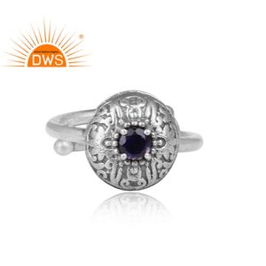 Pretty Iolite Gemstone Prong Set <b>Ring</b> Wholesale Oxidized Jewelry Supplier New Design Sterling Silver <b>Adjustable</b> <b>Ring</b> - Product Image 2