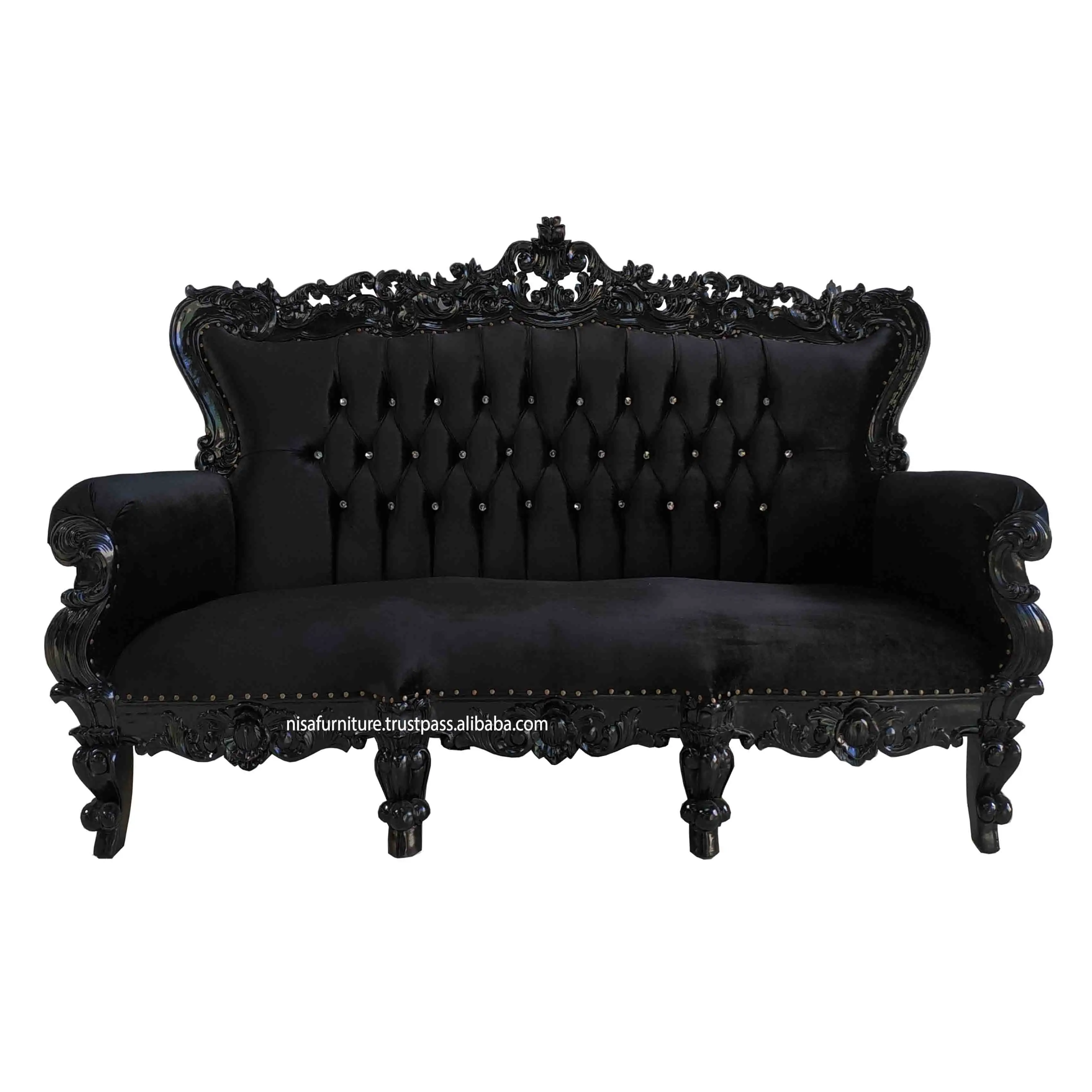 Rococo-sofás de terciopelo negro para sala de estar, mueble barroco francés, antiguo