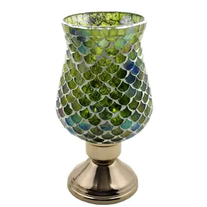 Home Decorative Glass & Iron Candle Holder Brass Gold And green Silver Color Foil Mosaic Modern Style Candle Stand