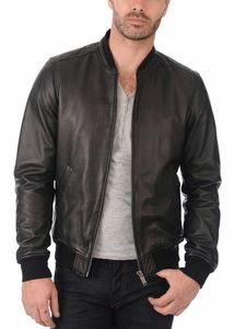 <b>Men's</b> Genuine Sheep Skin Slim Fit Eco-Friendly Windproof Bomber Biker Motorcycle <b>Jacket</b> Black Winter Breathable Outdoor OEM - Product Image 4