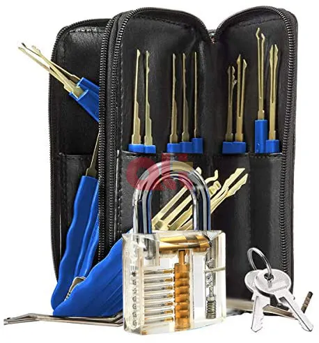 24 pcs blue multipick Lock Pick Set Broken Key Extractor Set Locksmith Supplies with Clear Practice lock universal lock pick set