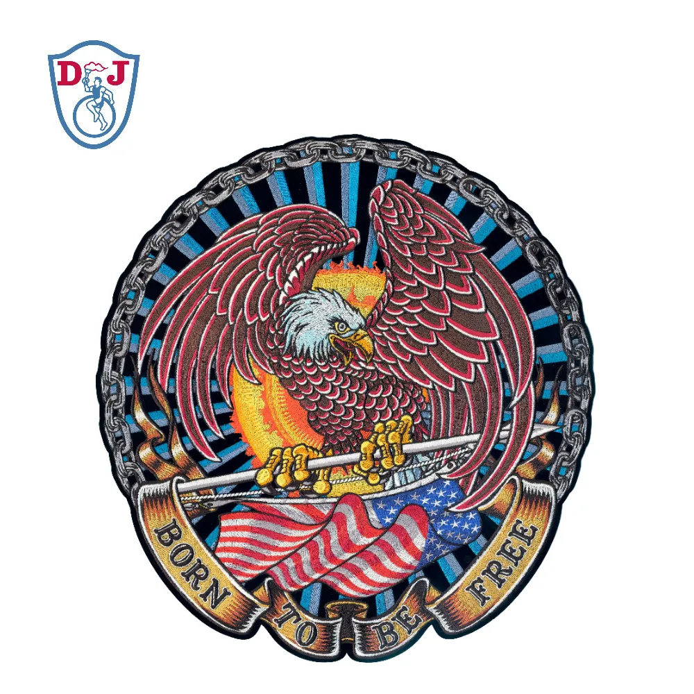 Embroidery Designs 15.7" Sew On Biker Back Patches Born-to-be-free Eagle Embroidery Emblem Design Large Patches For Jacket