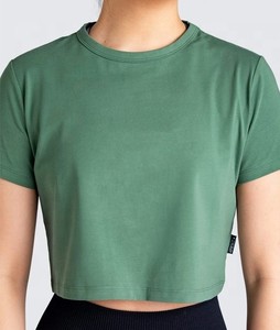 T-shirt de sport pour femmes, haut court, avec impression de transfert de chaleur, Logo imprimé, Yoga, offre spéciale - Product Image 5