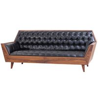 Canapé d'angle convertible de luxe moderne pour salon de villa, en bois de teck, avec coussins en mousse et tissu cuir, 3 places - Grande Vente