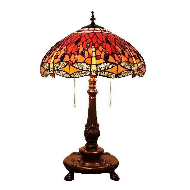 Handmade luxury tifany bedside lamp art nouveau 3-Light dragonfly lumina tifany style table lampara tiffany lampadari