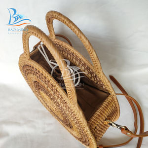 Sac fourre-tout décontracté en rotin vintage pour femmes, nouveau design, poignée unique, doublure en coton, fermeture ouverte portable - Product Image 6