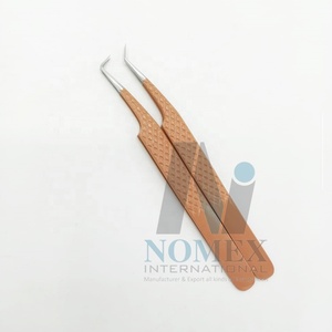 Pince à épiler enduite de poudre brune pour cils Pince à épiler à 45 degrés et pince à épiler à 90 degrés Points polis Outils de cils de qualité supérieure - Product Image 1