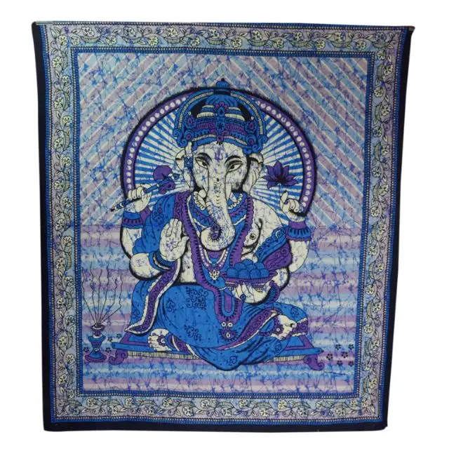 Wandbehang Baumwolle Lord Ganesh Queen Size Tages decke Bettdecke Ethnische indische handgemachte Hippie Wandteppich Dekor