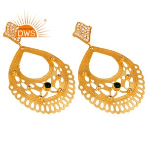 18k Gold Plated <b>Fashion</b> <b>Earrings</b> Indian Brass Jewelry Natural Green Aventurine Gemstone White Topaz <b>Earring</b> Jewelry - Product Image 2