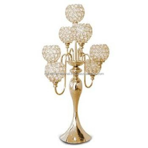 Lustre en métal aluminium à 5 bras, avec perles de cristal et revêtement en poudre dorée, fait à la main, durable, écologique, décoration intérieure RAZVI INTERNATIONAL - Product Image 6