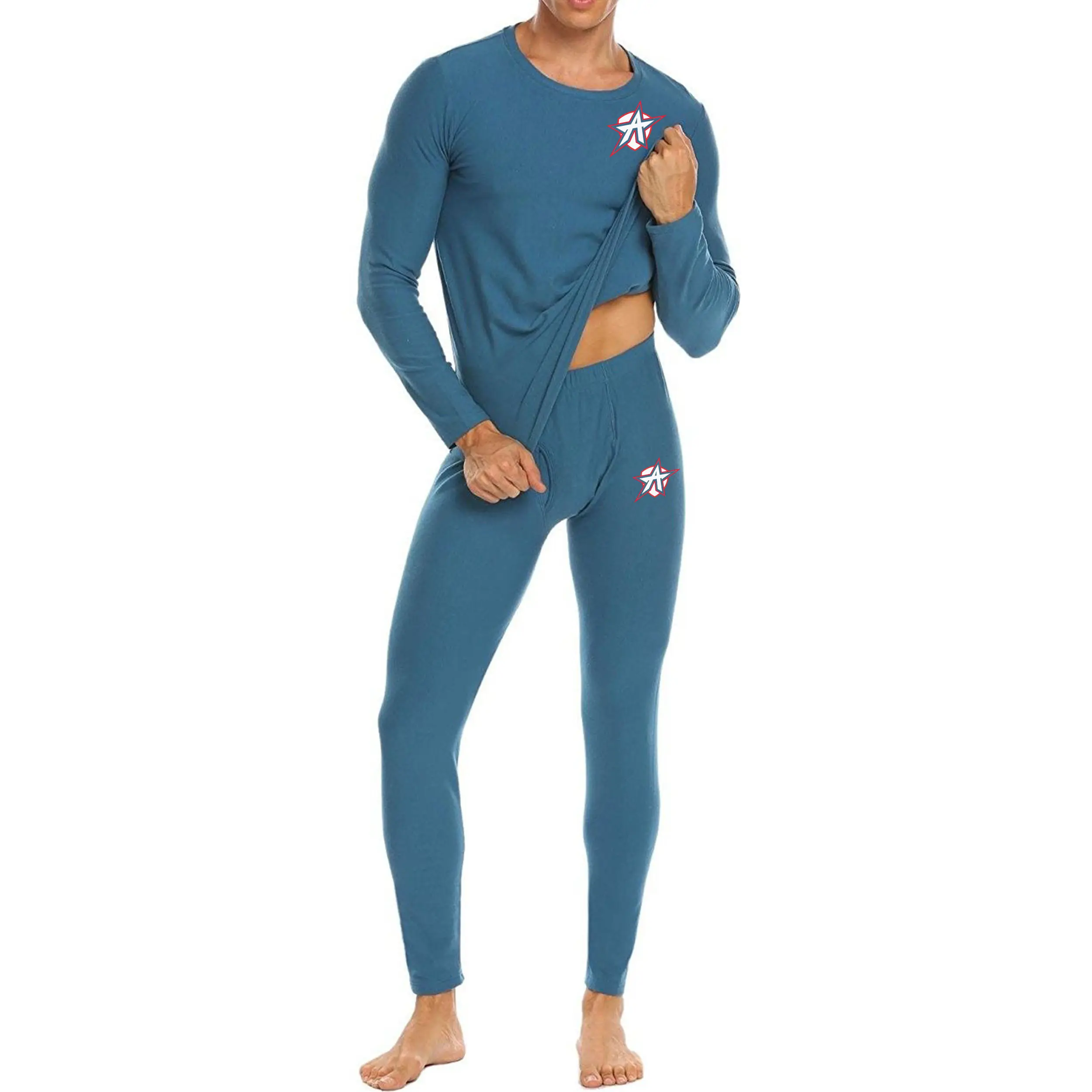 Ensemble de sous-vêtements thermiques en coton pour homme, 2 pièces, sous-vêtements thermoconfortables, haut et bas longs