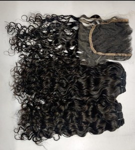 Paquetes de trama rizada apretada de templo de la India con cierre 4x4 cabello al vapor rizado Natural pelucas alineadas con cutículas y coletas cabello completo - Product Image 3