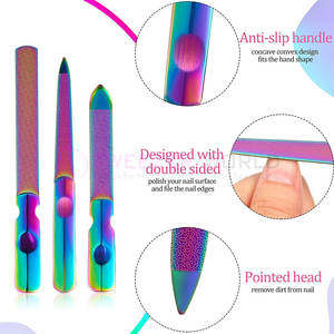 Lime à ongles en acier inoxydable, 3 pièces, avec étui en cuir, lime à ongles avec poignée antidérapante, limes à ongles pour les orteils, kit de manucure - Product Image 3