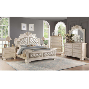 Classic Hand Carved White Modern Bedroom Furniture Set Fancy Wooden Furniture Teak Wood Durable Customized Size - Product Image 1