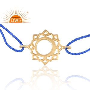 Juego de abalorios dorados de latón con diseño Floral, pulsera de algodón, color azul - Product Image 2