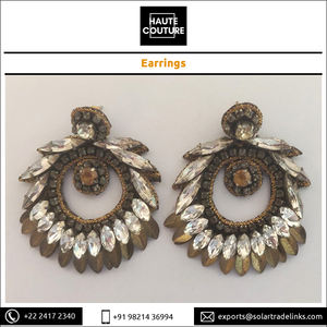Highest Selling <b>Bridal</b> and Evening Wear Hand Embroidered Handmade Marquis & Gold Leaf <b>Drop</b> Women's <b>Earrings</b> From India - Product Image 2