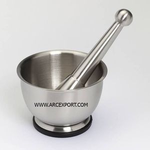 Mortero y Maja pulidos brillantes de Metal de acero inoxidable de calidad elegante para mortero y mortero de cocina de plata más vendidos - Product Image 5
