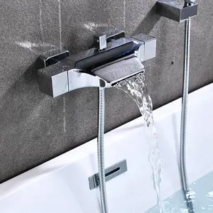 Juego de grifería de montaje en pared, accesorios de baño, grifos de ducha, cascada, cromado, dorado, negro, moderno y de lujo