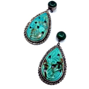 Pendientes de plata de ley 925 chapados en oro para mujer, aretes de piedras preciosas hechas a mano, venta al por mayor, Unisex, verde ónix, Turquesa - Product Image 3