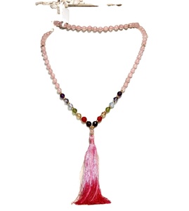 Trending Rose Quartz Mala Necklace 7 Chakra 108 Beads Piedras Naturales Healing Crystal Stone para ocasiones espirituales Fiestas - Product Image 4