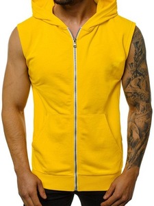 Wholesale Slim Fit Zip Unisex Fitness Gym <b>Hoodie</b> Men's <b>Sleeveless</b> Tank Top in Fleece Hip Hop Muscle Workout Wear - Product Image 6