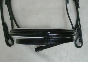 สายรัดจมูกม้าหนังแท้คุณภาพพรีเมียมแบบย้อมสีสไตล์อังกฤษ สีดำ พร้อมสายคาดหน้าผากลายคลื่นใส ขนาดฟูลโคบ ขายดี - Product Image 4