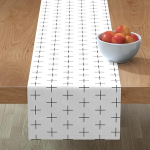 Modern Geometric Printed Cotton Table Runner White With Black Cross Pattern Washable Home Decor - Product Image 2
