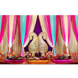 Beautiful Heena Sangeet Stage <b>Curtains</b> <b>Drapes</b> Modern Wedding Sangeet Night Stage Backdrops Wedding Sangeet Function Backdrop USA - Product Image 1