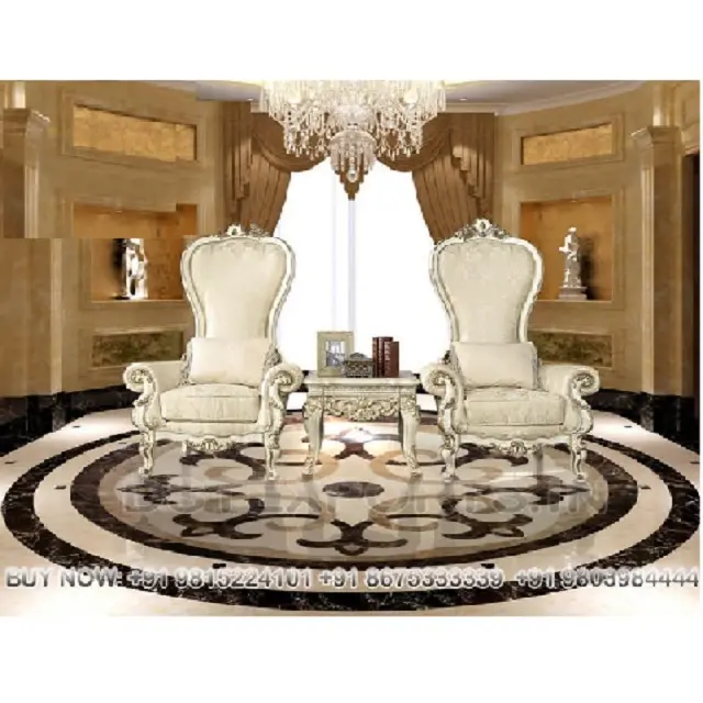 Victorian White Hand Carved Accent Chairs Set Luxury White Carved Throne Style Accent Chairs White Living Room Accent Chairs Set