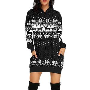 เสื้อกันหนาวคริสมาสต์ผู้หญิง,มีฮู้ดพิมพ์ลายคริสต์มาสความยาวปานกลางเสื้อสเวตเชิ้ตเสื้อสวมหัวแขนยาวแบบมีกระเป๋าสำหรับฤดูใบไม้ร่วง - Product Image 1