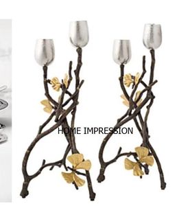 Gingko Butterfly Modern Glass & Metal Candle Holder Hammered Design Shiny Polished <b>Silver</b> Color With Glass Made Candle Holder - Product Image 4