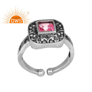 Magnifique Design Topaze Rose Gemme Bague en Argent Sterling Oxydé pour Toutes Tailles Fournisseur de Bijoux Collection Classique - Product Image 1
