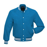 Veste de baseball bleue pour homme avec manches noires et rayures blanches, style preppy